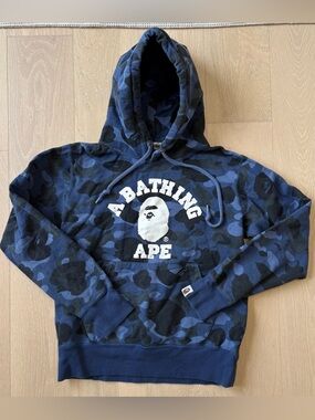 A Bathing Ape (BAPE) Color Camo College Pullover Hoodie in blue size small